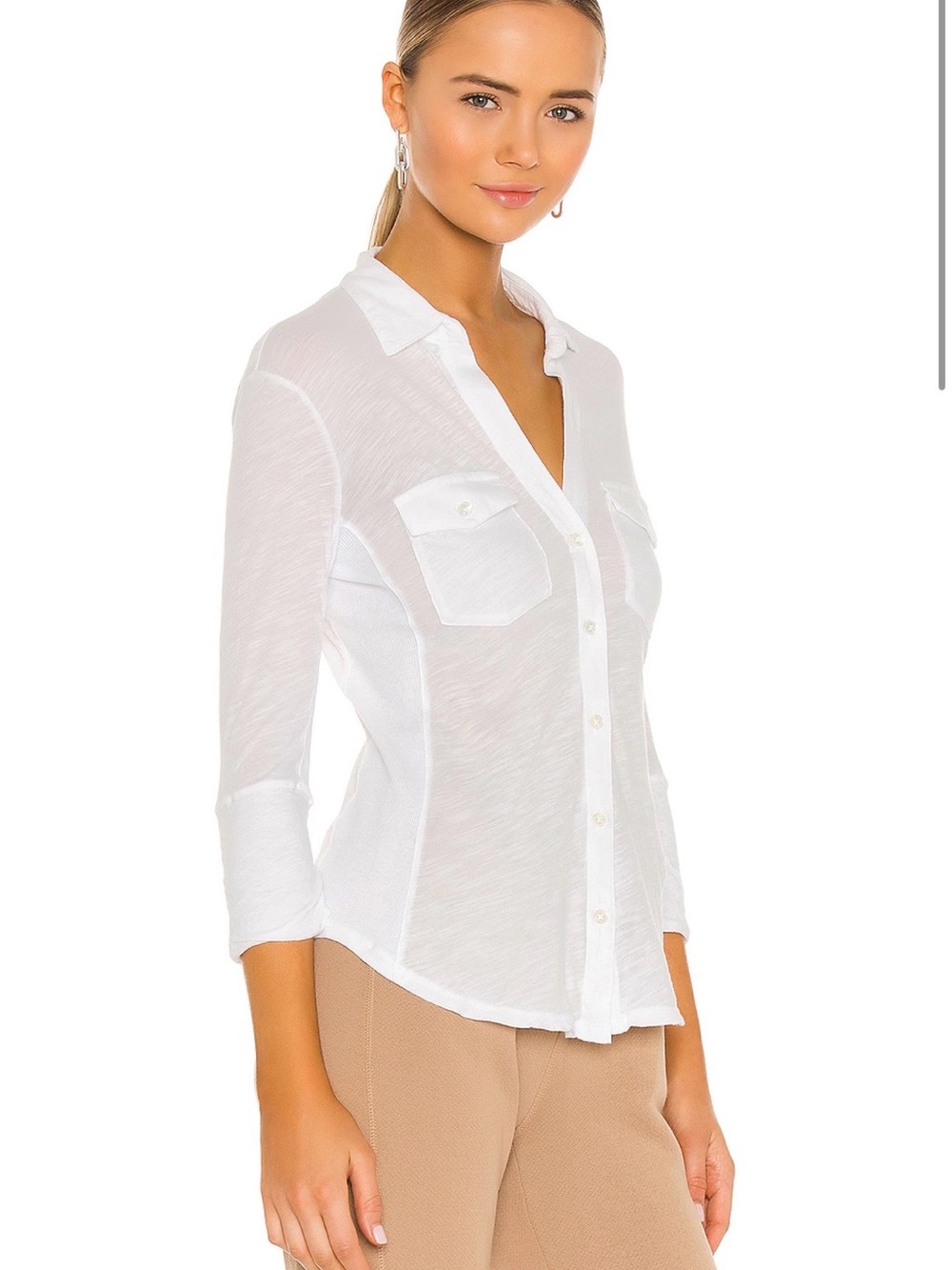 James Perse Slub Side Panel Button Front Shirt White Women’s 2